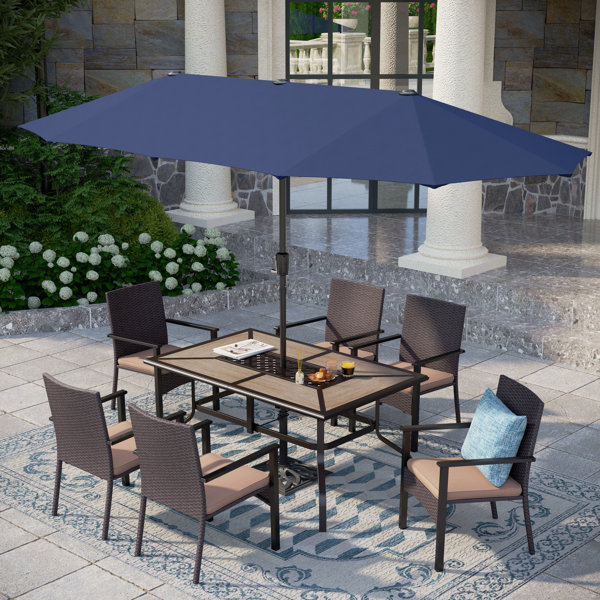 Alphamarts 8pcs Outdoor Patio Dining Sets With Blue Umbrella & Reviews